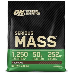 Optimum Nutrition Serious Mass Proteïnepoeder, Hoog in Calorieën voor Gewichtstoename, met 25 Vitamines en Mineralen, Creatine Monohydraat en Glutamine, Chocoladesmaak, 16 Porties, 5.45 kg
