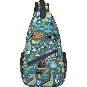 Sling Bag Kinderachtig Dinosaurus Boho Animal Sling Borst Tas Lichtgewicht Borst Tas Draagbare Schouder Crossbody Tas Voor Outdoor Sport Camping Running, Heuptas 1134, 9X19X39cm