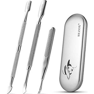 BEZOX Cuticle Pusher Uv Gel Polish Soak Off Remover Tool en Nail Art cleaner Trimmer & Callus Removal Fork - Roestvrijstalen manicureset Pakket van 3
