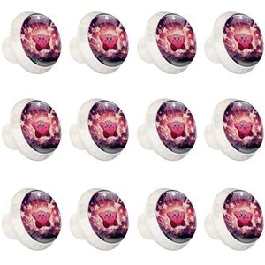 XYMJT voor Kirby-Star Set van 12 witte ronde ladetrekkers met schroeven, ABS-glazen kastknoppen, handgrepen voor keuken, dressoir, kast - 3,5 x 2,8 x 1,7 cm, kristallen knop hardware