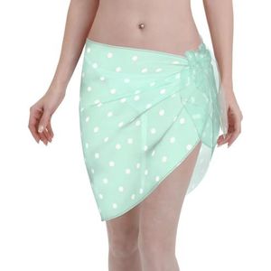 Groene polkadots print elegante strandwrap, bikini cover-up, badkleding jurk, voor vrouwen, perfect voor zwembad en resort, Zwart, one size