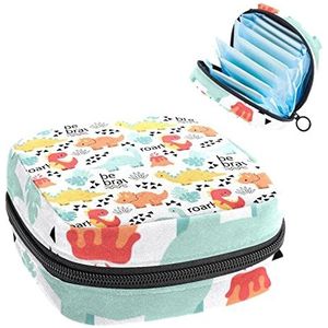Periode Pouch Draagbare Tampon Opbergtas,Tampon Houder voor Portemonnee Vrouwelijke Product Organizer,Motief Colore Dinosaures Mots Doodle, Meerkleurig, 4.7x6.6x6.6 in/12x17x17 cm