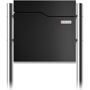 Metzler Staande brievenbus in diepzwart - gepoedercoat & met krantenvak - incl. roestvrijstalen voet - hoogwaardige brievenbus met krantenrol en verwisselbare naambordje vrijstaand