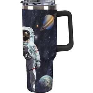 RTFGHJS 40 oz Tumbler Ruimte Astronaut Geïsoleerde Beker, Reiskoffiemok met Rietjesdeksel, Roestvrijstalen Waterfles, Vacuüm Geïsoleerde Tumbler voor Sport Werk Auto Reizen Weekends