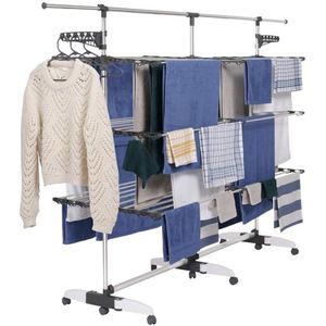 IDMarket - Supra - Verticaal Wasrek - Wit en Grijs - Opvouwbaar - Capaciteit 50 m