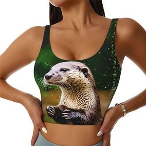 Animal Cute Brown Otters Print Yoga Bras, High Impact Support, Longline Design, voor Fitness, Hardlopen en meer, Zwart, S