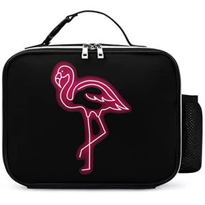 Roze Flamingo Neon Afneembare Maaltijd Pack Herbruikbare Lederen Lunch Box Container Draagbare Lunch Bag
