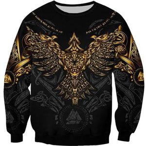 Keltische Raven Viking hoodie Voor Heren - 3D Volledig Bedrukt Paar Herfst sweatshirt met Lange Mouwen en Ronde Hals en Rits - Middeleeuws Pagan Outdoor Street Pullover sweatshirt (Color : Round Neck