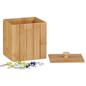 2x opbergkistje met deksel, bamboe, HxBxD: 11,5 x 10 x 8 cm, klein houten kistje, voorraadbox, natuurlijke kleur