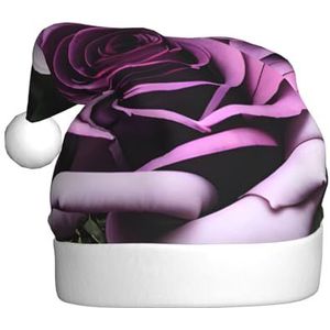 SSIMOO Zwarte Blackgound roze pluche kerstmuts voor volwassenen, feestelijke feesthoed, ideaal feestaccessoire voor bijeenkomsten