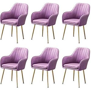 GEIRONV Verstelbare voeten stoelen set van 6, met metalen benen woonkamer make-up stoel fluwelen stoel en rugleuning fauteuil Eetstoelen (Color : Purple)