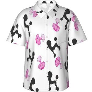 EdsfFehs Hawaiiaans meisjesachtig roze parfumfles en poedelprint, Hawaiiaans shirt, lichtgewicht ademend, korte mouw met voorvak (S-3 ml), Zwart, S