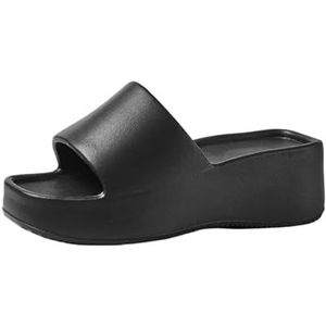 UBOHUZ EVA Vrouwen Zomer Slippers Vrouwelijke 6Cm Dikke Bodem Thuis Casual Wear Een Woord Slippers Voor Badkamer, Zwembad, Zwart, 40-41