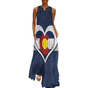 Colorado staat vlag dames enkellengte jurk slim fit mouwloze maxi-jurken casual zonnejurk 4XL