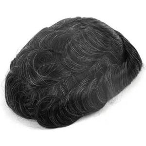 Mannen pruik Echt haar toupetje Fijne mono mannelijke pruik 130% dichtheid Duurzaam haarprothese Toupet Heren 6"" Haarvervangingssysteem voor mannen-5x7-Straight-130density-1B20
