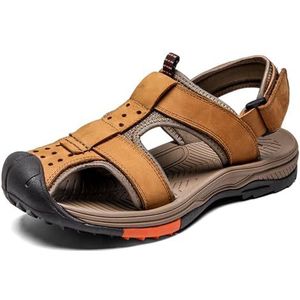 Mannen Slip on handgemaakte mode sport sandalen, casual zomer vissersschoenen, gesloten teen zachte strandschoenen, Goud, 42 EU