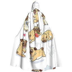 WURTON Halloween mantel met capuchon voor volwassenen, grappige hond print, cosplay kostuum, volledige lengte 190 cm