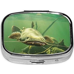 Mini vierkante pillendoos, medicijnorganizer, onderwatermeerval, draagbare EHBO-doos, reispillendoos met 2 vakken, kleine pillendoos voor zak of portemonnee