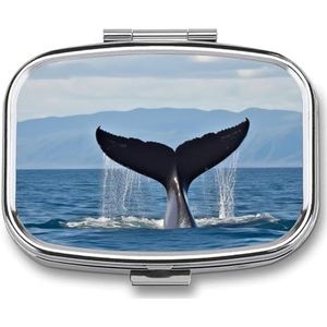 Pillendoos 2 compartimenten vierkante pillenorganisator dagelijkse kleine pillenkoffer voor reizen walvisstaart metalen pillencontainer draagbare medicijnorganisator voor pillen vitaminen visolie