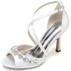 Vrouwen Kruis Strappy Sandalen Met Hakken Hoge Hakken Bruiloft Avondjurk Schoenen Vlek Peep Toe Bruidsschoenen,ivoor,36 EU