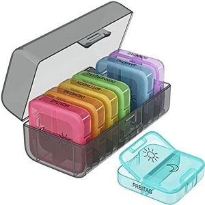 WELLGRO Tablettenbox voor 7 dagen - pillendoos elk 2 vakken per dag - klapdeksel met druksluiting - opbergdoos - BPA-vrij kunststof, kleur: zwart