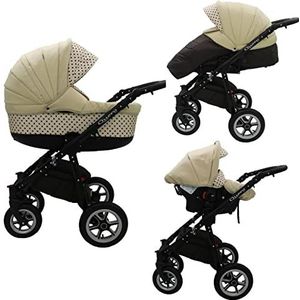 Wandelwagen voor grote ouders, babyzitje en Isofix, selecteerbaar, Quero by Saintbaby Black Cream Dots Black 018 3-in-1 met babyzitje