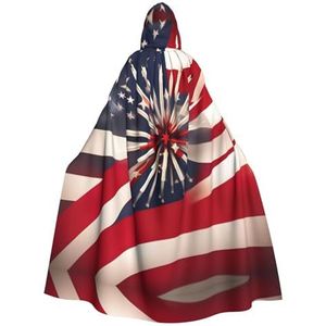 DURAGS Amerikaanse vlag vuurwerk volwassen mantel met capuchon, vampiermantel, rollenspel mantel voor onvergetelijke thema-evenementen en feesten