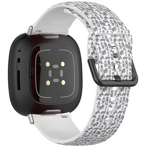 Zachte sportband compatibel met Fitbit Sense / Sense 2 / Versa 4 / Versa 3 (Kawaii Grey Otters) siliconen armband accessoire