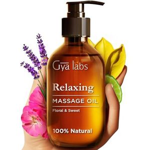 Gya Labs Ontspannende massageolie (200 ml) - Gemaakt met bergamot-, rozengeranium-, rozenhout-, lavendel-, ylang-ylang-, jojoba- en arganolie