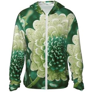 CSGJMYGS UPF 50+ groene bloem zon bescherming hoodie jas lichtgewicht lange mouw zon shirt met zakken, Zwart, L