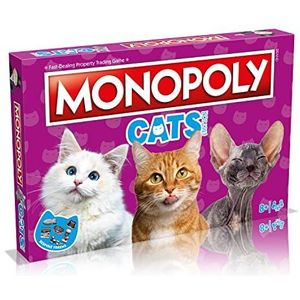Cats Monopoly bordspel Engelse editie, speel met je favoriete katten met op maat gemaakte speelstenen en wissel je weg naar succes, grappig familiebordspel vanaf 8 jaar