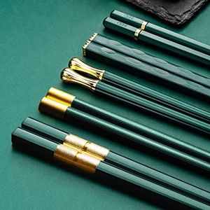 Glasvezel Eetstokjes Herbruikbare 5 paar Multi-Style Eetstokset Chinese Japanse Chop Sticks Multipack Fancy Eetstokjes Anti-Skid Ontwerp Vaatwasmachinebestendig voor Sushi Aziatische gerechten (Groen)