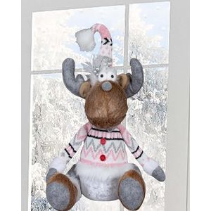KAMACA Decoratieve eland/rendier van stof met knapperige outfit, opvallend decoratie-idee of om cadeau te geven voor winter Kerstmis rendier zittend met trui wit roze 50 cm)