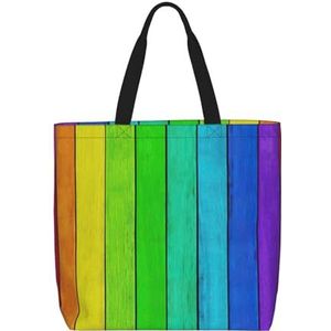 EdWal Rock Gitaar In Brandende Print Lichtgewicht Reizen Draagtas,Casual Schoudertas Shopper Handtas Werk Tote Bag, Regenboog gekleurde houten achtergrond, Eén maat