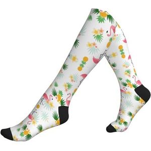 DEXNEL Flamingo's En Ananas Compressie Sokken Voor Mannen Vrouwen 20-30 Mmhg Compressie Sokken Voor Sport Ondersteuning Sokken, 2 Zwart-2, Eén Maat