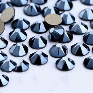 2088 DIY kristal nageldecoraties zonder hotfix, 8 grote en 8 kleine strass steentjes, platte achterkant, plaknagels voor nagelkunst, glanzend zwart, SS20-1440 stuks