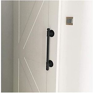 Deurgrepen Hardware Zwarte Schuur Deurklink, Schuifdeurgrepen Pull Drukknop Set - Deurknop Hardware Voor Schuur Deuren, Kastdeuren, Tuinhuisjes, Interieur Exterieur, Ronde Waterpijp Ontwerp (Si