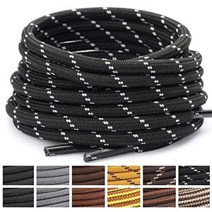 Stepace ronde schoenveters [2 paar] Scheurvaste veters voor wandelschoenen werkschoenen trekkingschoenen. 4,5 mm diameter, 100 cm - 180 cm lengte Zwart Wit 100 (Stippen)