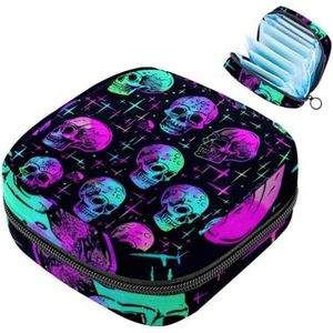 MUOOUM Neon Schedel Hoofd Patroon Maandverband Opbergtas Menstruatie Pad Tas Draagbare Menstruatie Cup Pouch met Rits voor Tiener Meisjes Vrouwen Dames