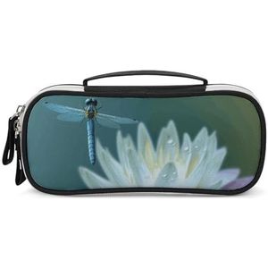 DWTJKMS Libelle met Waterlelie Lederen Make-uptas Draagbare Kleine Cosmetische Organizer Waterdichte Toilettassen Borstels Potloden En Reizen Make Up Accessoires