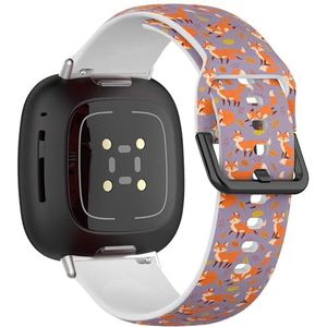 Zachte sportband compatibel met Fitbit Sense / Sense 2 / Versa 4 / Versa 3 (Foxes Autumn Fox) siliconen armbandaccessoire