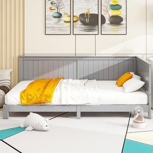 Idemon Slaapbank 90 * 200 cm, Eendags houten bed, Kinderbed, (Grijs)