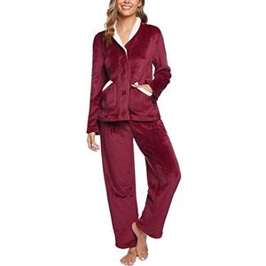 iClosam lange pyjama voor dames fleece nachtkleding tweedelige lange mouwen pyjama set van verdikt flanel met knopen