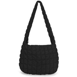 TIAASTAP Gewatteerde schoudertas voor dames, buffertas, gewatteerde tas, lichte puffy tote bag, opvouwbare gewatteerde schoudertas, zwart, Large
