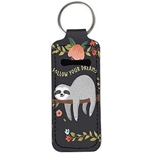 SEANATIVE Dier Luiaard Bloemenprint Chapstick Houder Sleutelhanger Lichtgewicht Lippenstift Balsem Pouch voor Lip Gloss Tracker en Safeguard