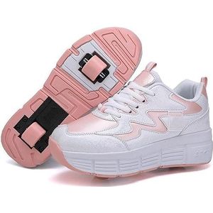 XRDSHY Schoenen met wieltjes voor jongens en meisjes, skateboardschoenen, sportschoenen, gymschoenen, kinderen en volwassenen, 2-in-1 multifunctionele rolschaatsen, roze 1, 39 EU