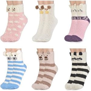 colornival Pluizige sokken, kerstsokken, gezellige pantoffelsokken, thermische bedsokken, schattige warme comfortabele winterslaapsokken, multipack, donzige fleece sokken voor vrouwen, dames, meisjes,