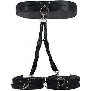 Dames punk lederen lichaamsketting sexy verstelbare tailleketting zwarte benen kousenband riem gothic schelpen ketting lichaamstoebehoren voor vrouwen, Eén maat, Leer, PU-leer