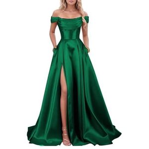 KIYNE Satijnen baljurken met split voor dames, A-lijn, baljurk, korset, formele avondjurk, Emerald Groen, 32