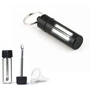 ASIO Glazen fles met tabakslepel in waterdichte aluminium tablettenbox, kleine glazen fles met sleutelring, luchtdichte houder voor outdoor-reizen (zwart)